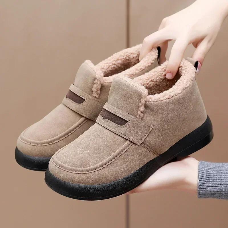 2025 New Women's Snow Boots Soft Loafers Women's Winter Korean Casual Warm Short Boots Female Comfort Slip on Flat Cotton Shoes