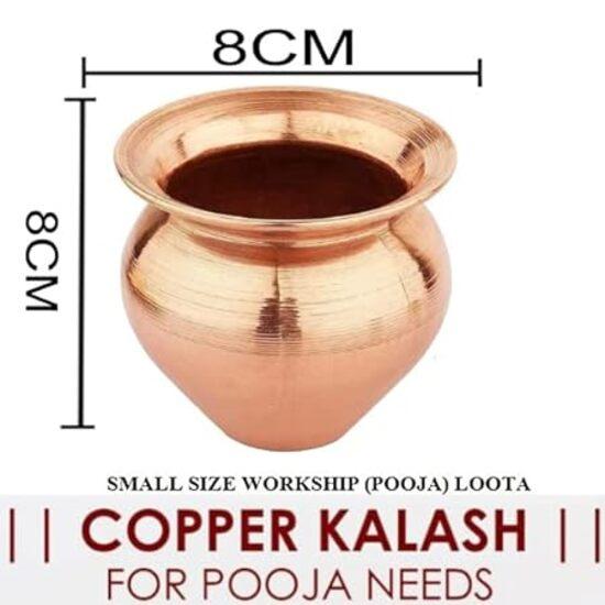 Tanirika Copper Small Kalash Lota - Temple and Pooja Purpose (Small Kalash Design)-(150 ML) 1 Piece Copper Kalash//Export quality