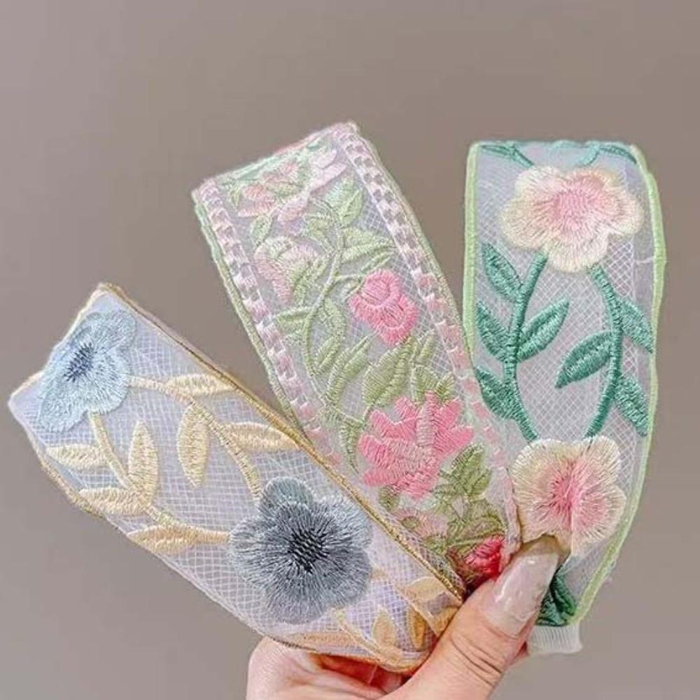 Lightweight Pastoral Hair Hoop Non-slip Wide Brim Hairband Embroidered Floral Headband  Spring