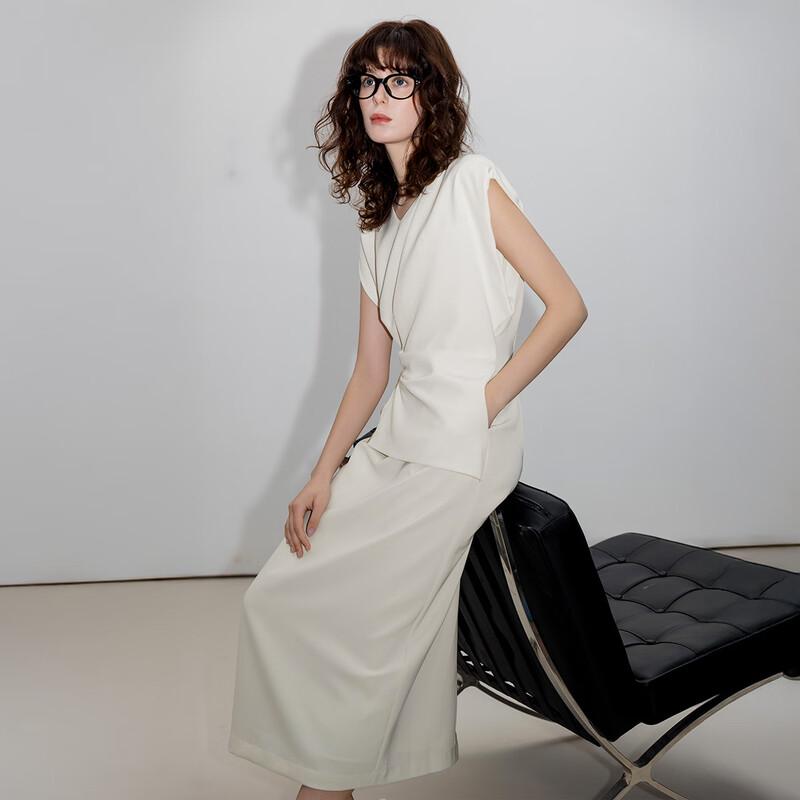Women s Faux Two-Piece V-Neck Tie-Waist Dress S