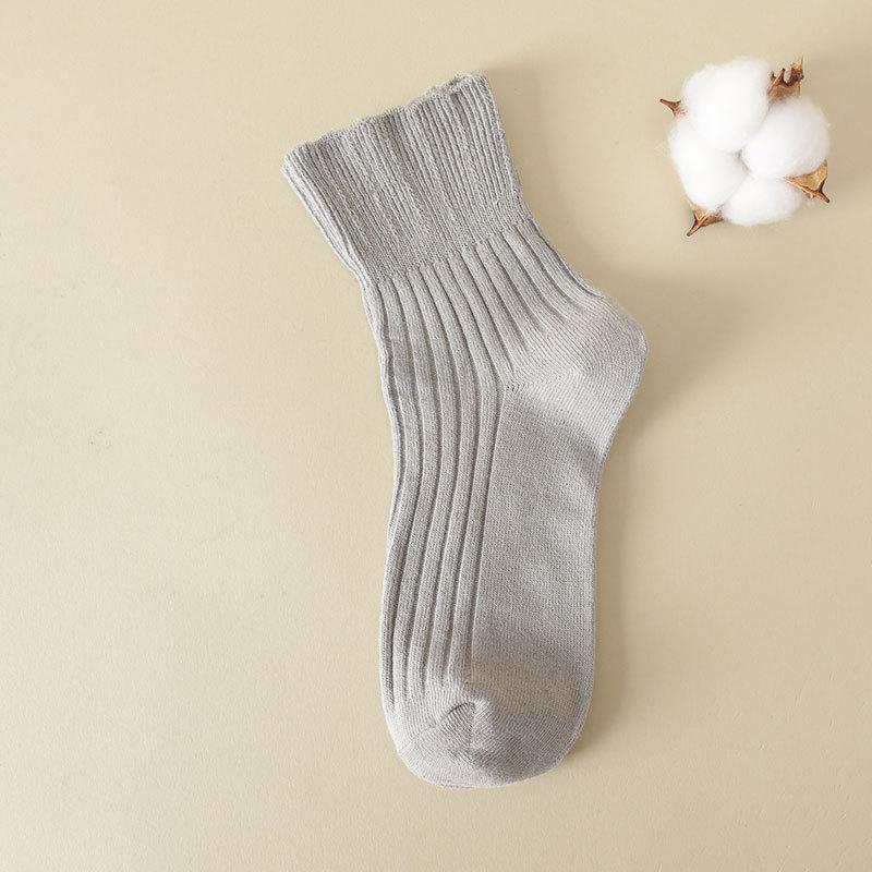 

Свободные носки для пожилых людей, носки для женщин после родов, весенне-осенние носки из чистого хлопка, с широким голенищем, не сдавливающие, гофрированные носки до середины икры 1 pair светло-серый