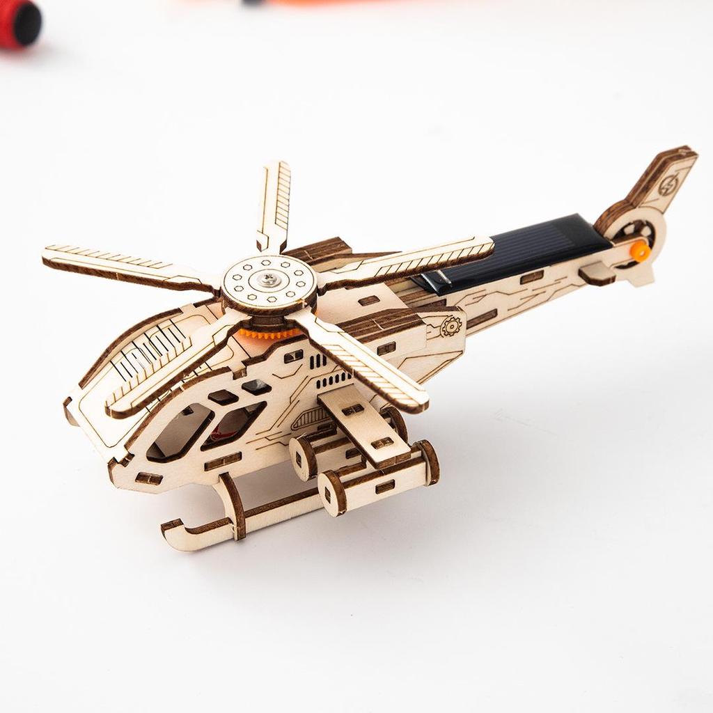 Wooden 3D Solar-Powered Helicopter Puzzle - Educational DIY Toy for Students and Kids