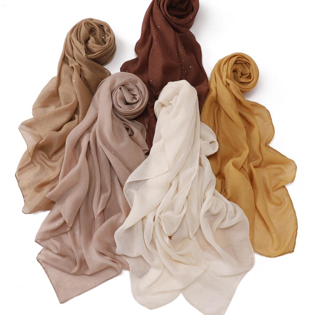 New Shiny Rayon Hijab Scarf For Woman Muslim Hijabs Shawls Cotton Linen Headband Fashion Long Wraps Female Islam Turban Scarves