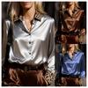 Damen Vintage Stil Langarm Satinbluse Mit Leopardenmuster Colorblock Design