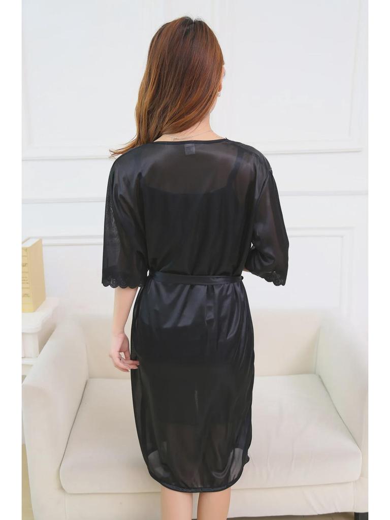 Pyjama-Set aus Eisseide und Spitze in Übergröße – Sexy, lockeres Sommernachthemd 