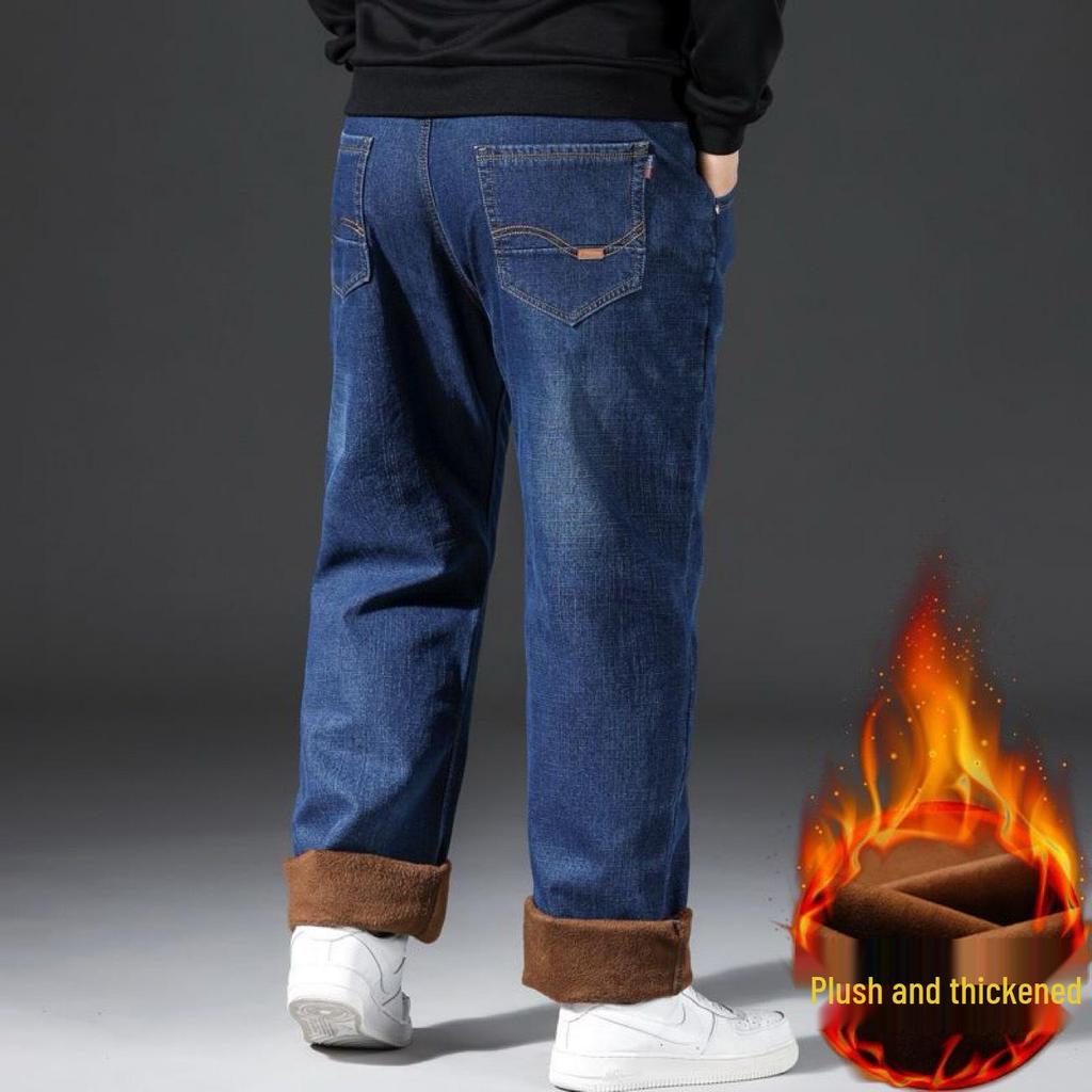 Men's Plus Size Fleece-Lined Straight Leg Jeans - Thick, Loose-Fit for Fall/Winter