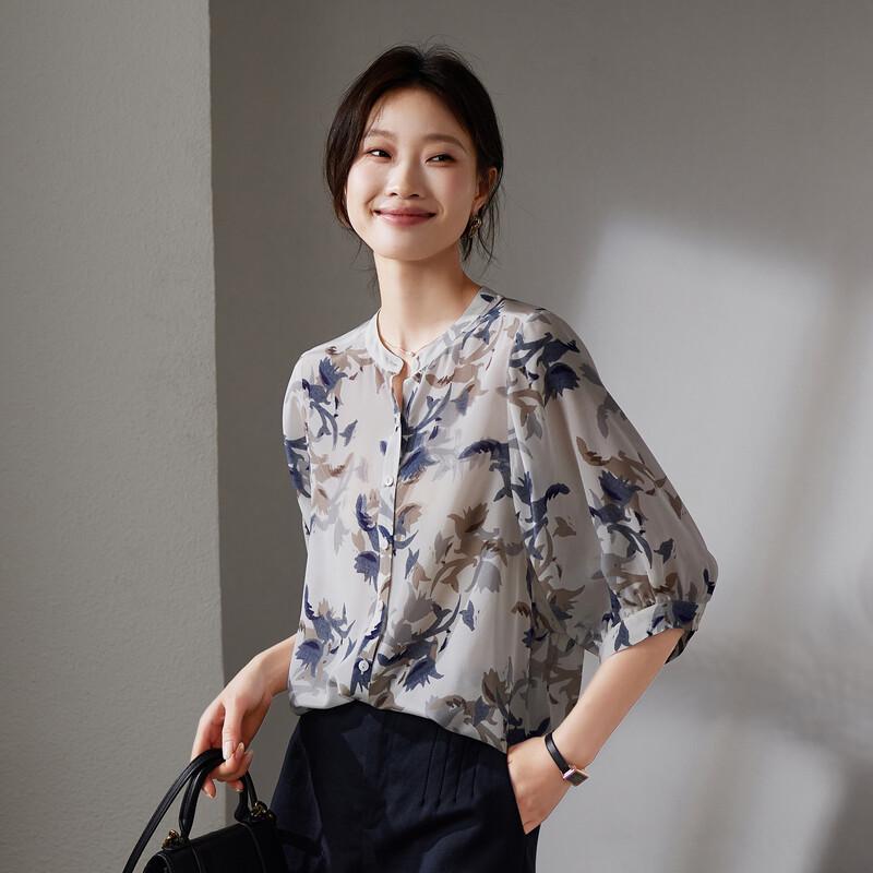 SOFSIL Women's Printed Short Sleeve Silk Blouse
