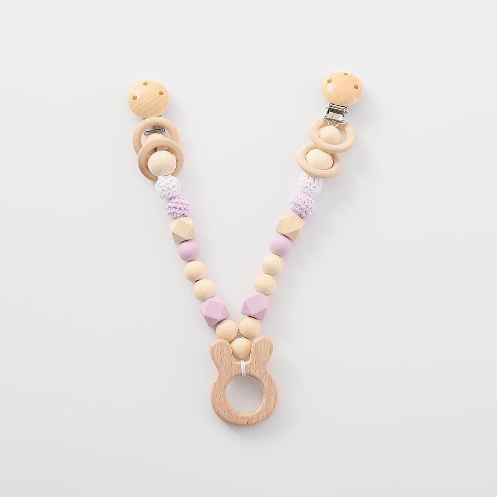 Beech Wood Yarn Beads Baby Stroller Teether Chain Ornament фиолетового кролика