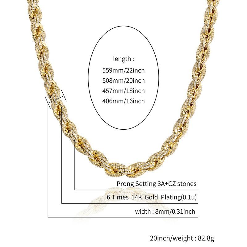 Golden Trendy Jewelry Clasp Full Zircon Twisted Chain Hip Hop Mens Bracelet
