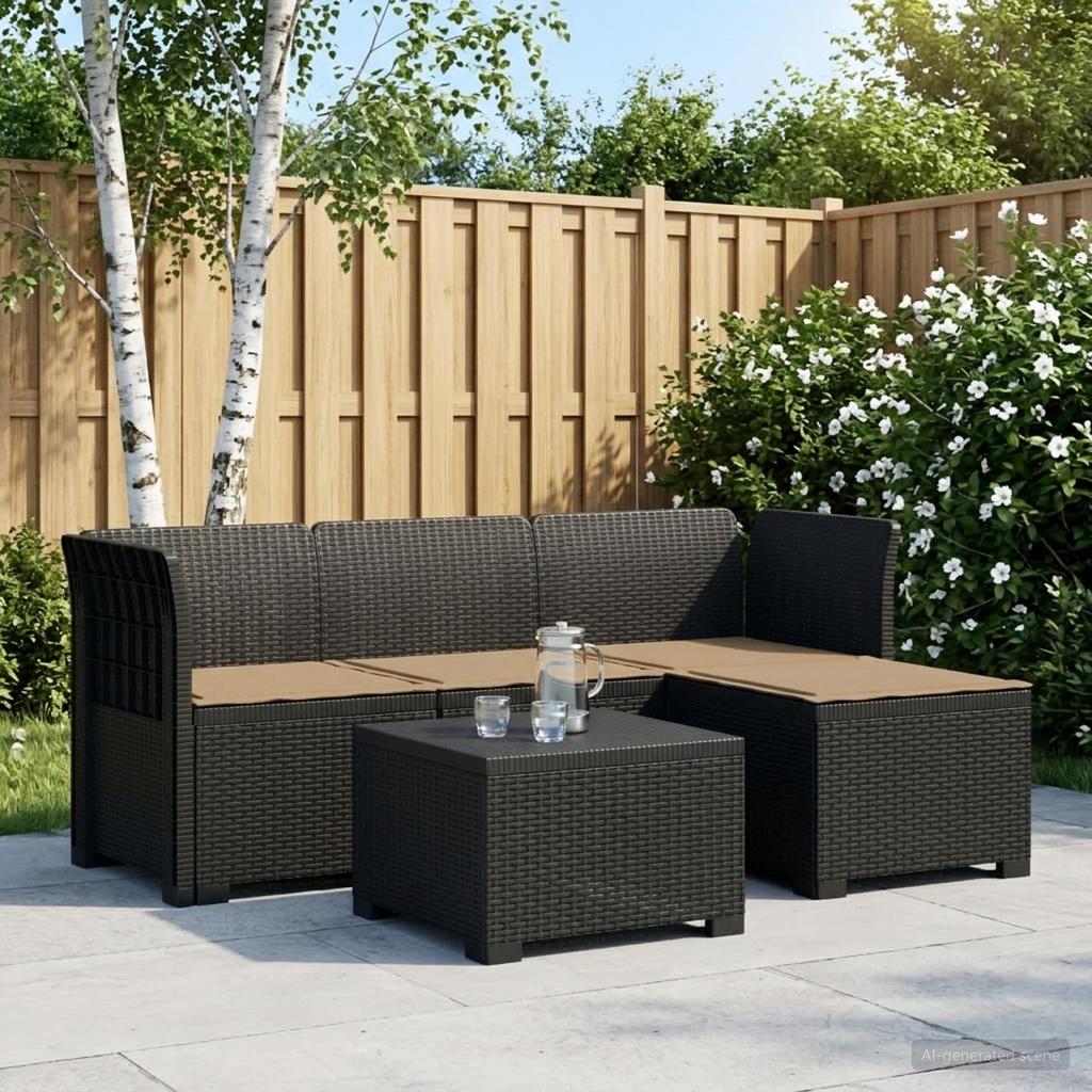 4 Seater Garden Sofa with Cushions Rattan Look PP Anthracite