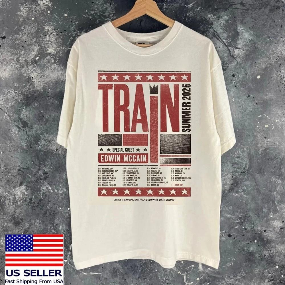 

Train Band 2025 North American Tour with Edwin McCain T Shirt Full Size S-5XL BT Unisex T-Shirt L