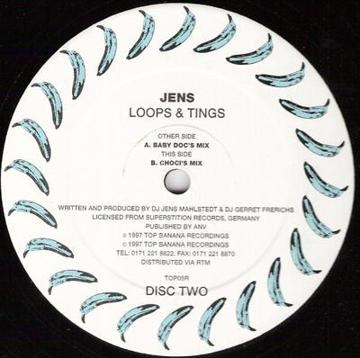 Disc de 12 inch JENS - Loops & Tings (Disc Doi) TOP05R Top Banana Reco 1997 US Dance & Electronica Folosit