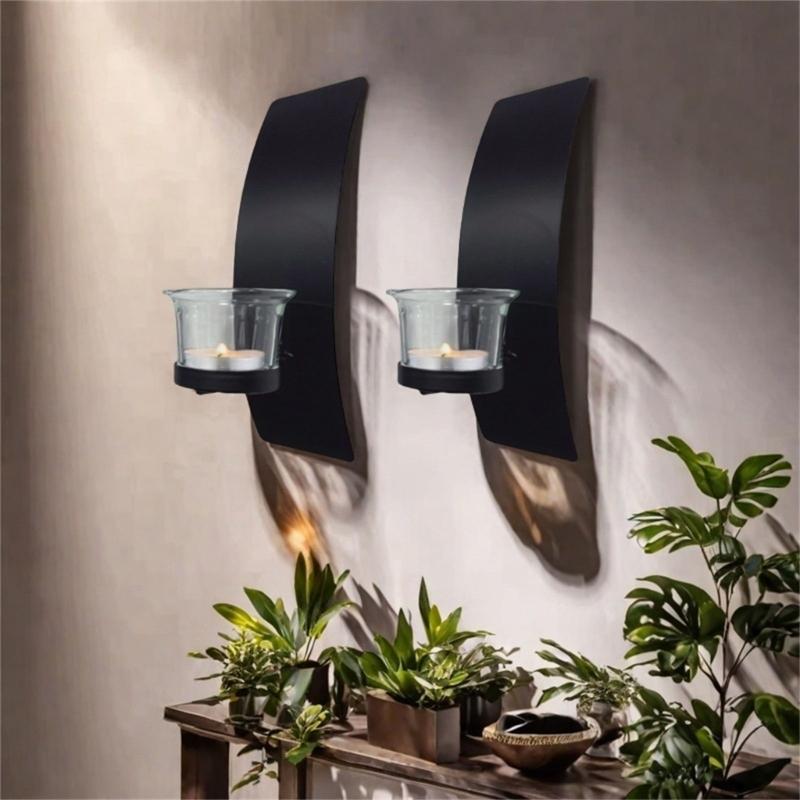 Metal Wall Mounted Candle Holders with Tealight Glass Cup Container Home and Wedding Decoration Candle Sconces Set of 2