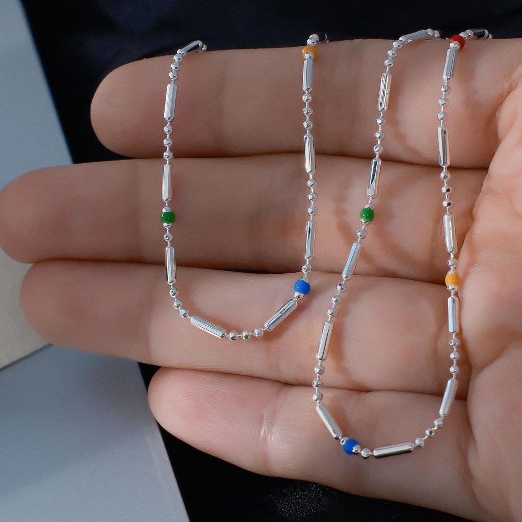 Autumn And Winter Enamel Drop Glaze Beaded Collarbone Necklace Simple Dopamine Stacked Snake Bone Chain Neck Chain Accessories