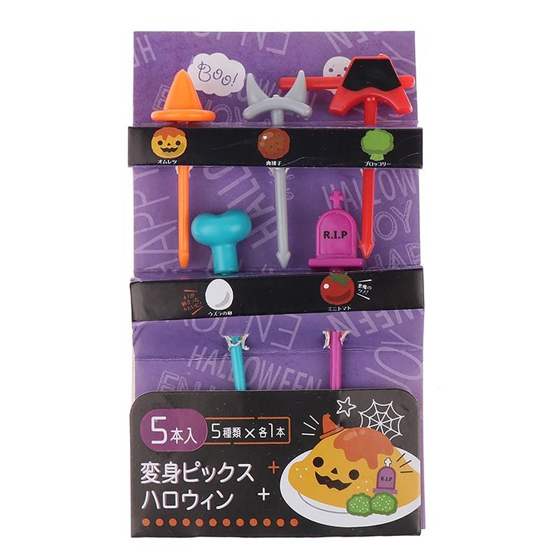 3-6pc Cartoon Halloween Pumpkin Ghost Dessert Snack Cake Food Fruit Fork Children Toothpic DIY Bento Lunches Party Decor