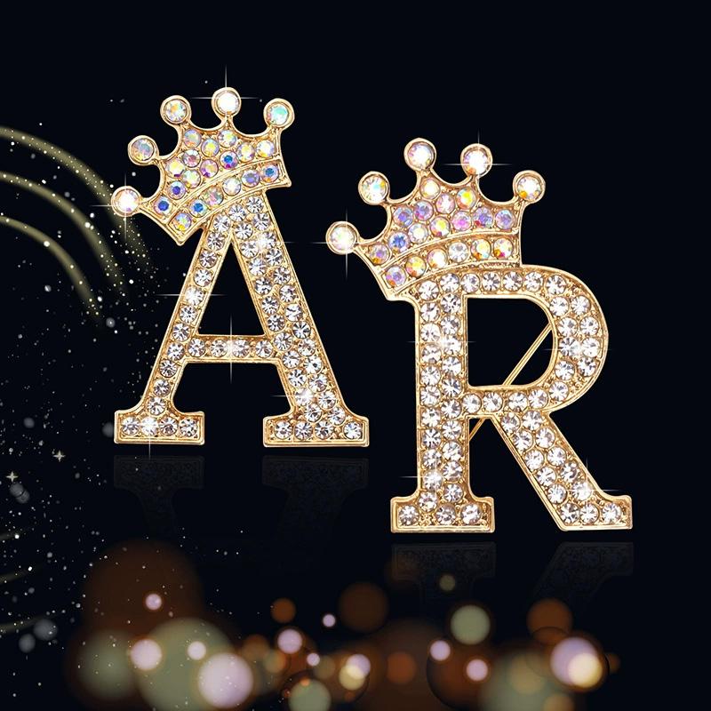 1 Pièce Broches pour Femmes & Hommes Broche Initiale Épingle de Col Strass Cristal Mode A-Z Ton Doré Épingle Corsage