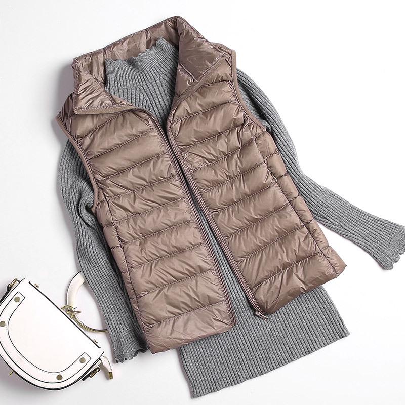 Women's Slim-Fit Lightweight Down Vest - Short Stand-Up Collar, Plus Size, Autumn/Winter 2025