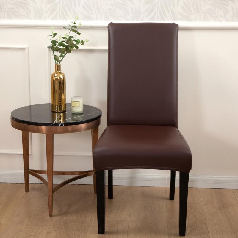 Dining Room Dining Chair Covers ,Solid Pu Leather Waterproof And Oilproof Stretch Dining Chair Guard Cover Slipcover