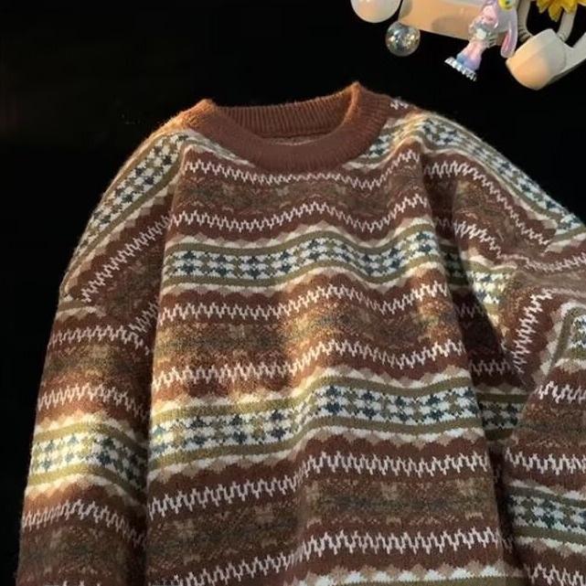 

Корейский шикарный полосатый рождественский свитер 2023: Модный топ высокого класса на осень/зиму 2XL кофейный