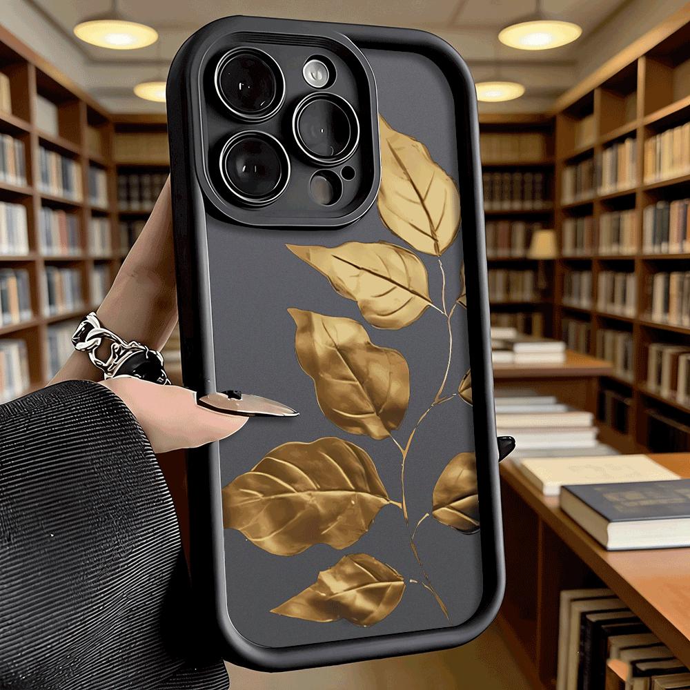 Golden Leaf Branch Phone Case for iPhone 17 16 15 14 13 12 11 Pro Max Plus Anti Scratch, Gel Flexible Protective