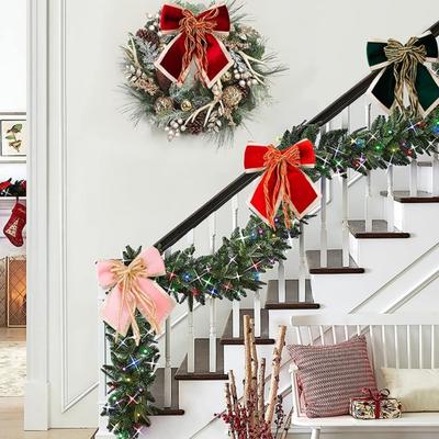 Velvet Christmas Bow 9" Crafts Gift Ribbon Twist Tie Xmas Wreath Windows Doors Walls Stairs Christmas Wedding Decor
