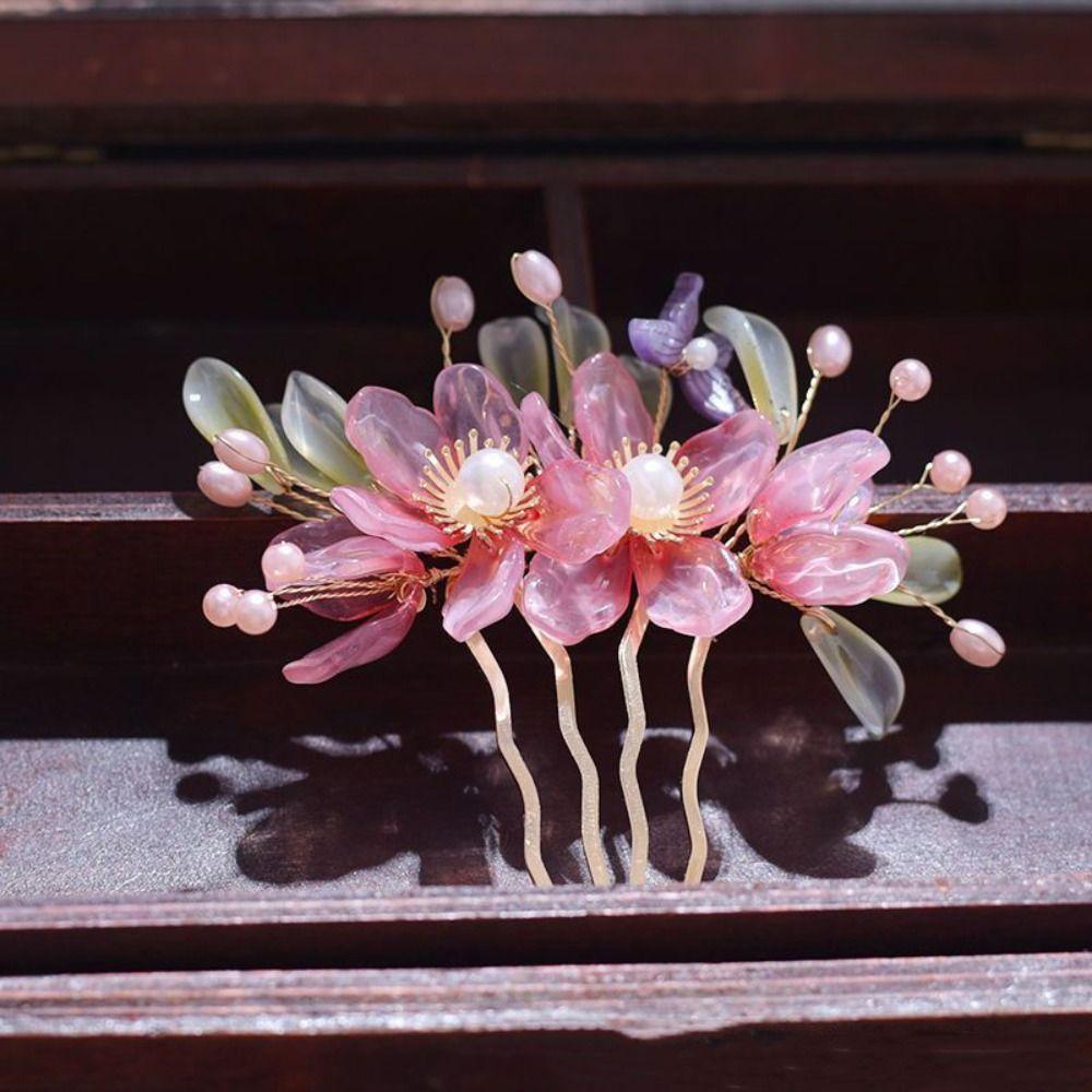 Floral Tang Dynasty Hairpin Tassel Flower Hair Comb Antique Ancient Hair Stick  Children