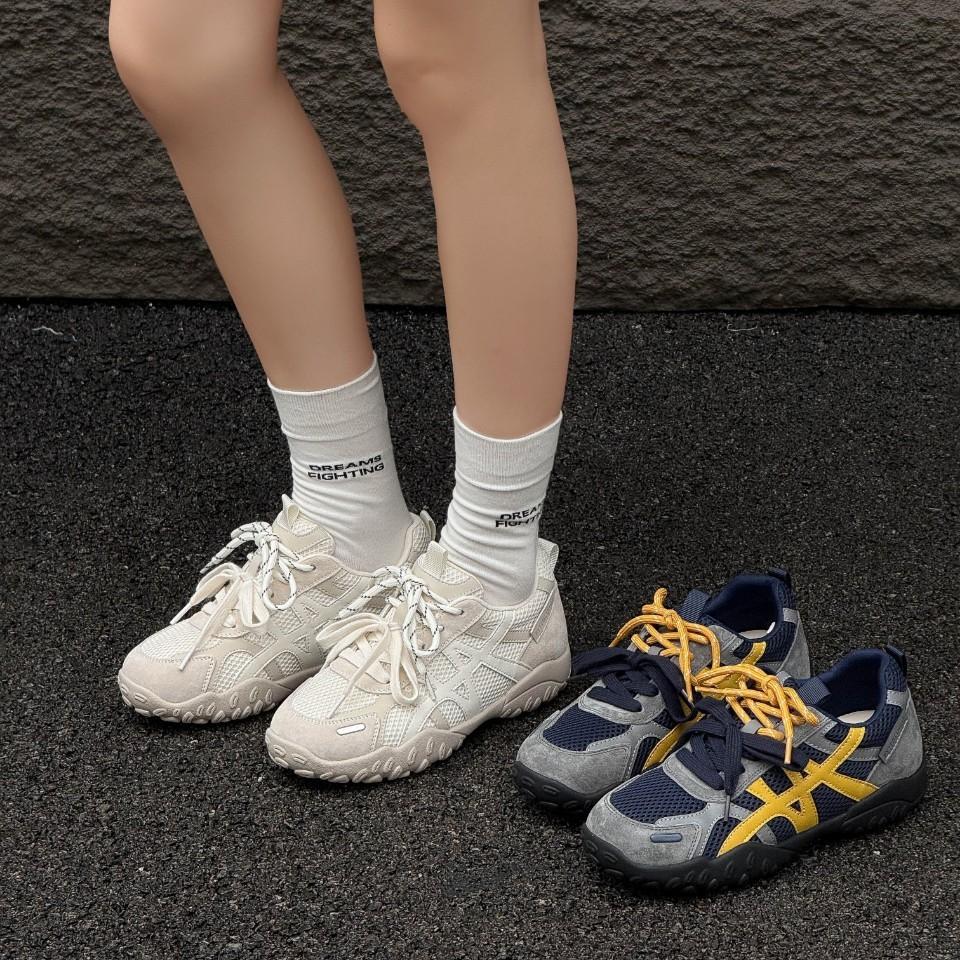 Silver German Training Shoes Women's Inner Height Increase Lace Pearl Spring and Summer Small Mesh Casual Sports Forrest Gump Small Silver Shoes