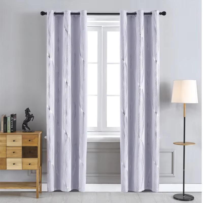 

2 шт. Шторы серебристые волнистые полосатые узоры оконные драпировки украшения затемнение люверсы верхнее оконное оформление для спальни гостиной W132XH160