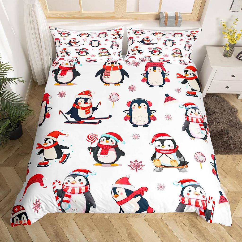 Cartoon Snowman Pink Polka Dots Three-Piece Quilt Cover Digital Printing Bedding Set Bed Cover