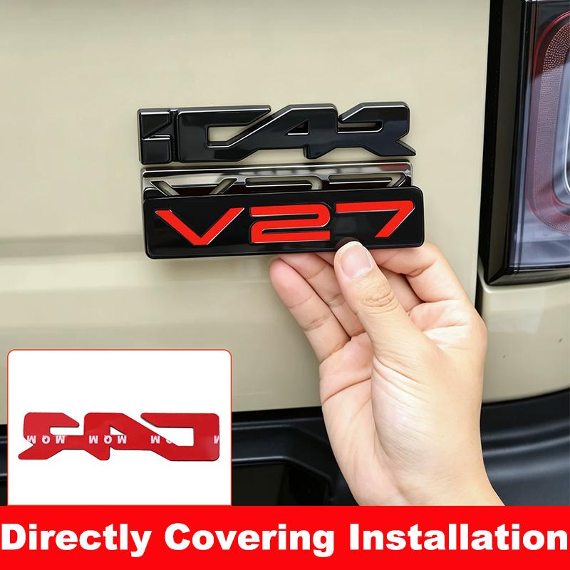 For Chery iCAR V27 ICAUR V27 2026 Car Sticker Out Black covering Front Grille Trunk Tailgate Metal Emblem Accessories