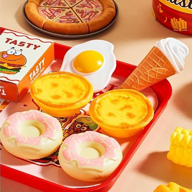 42Pcs Simulation Make Hamburger Fries Pretend Play Food Cooking Game Kid Kitchen Toy Set Montessori Interactive Prop Gift