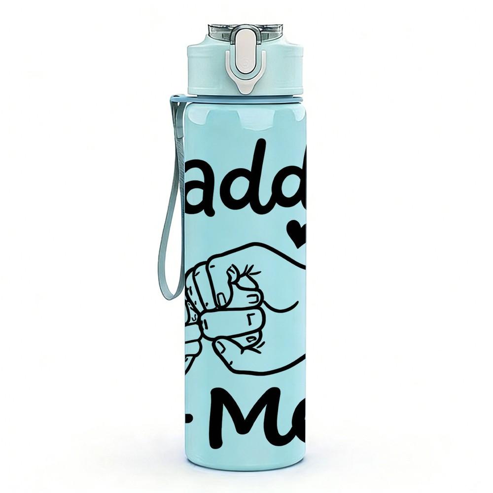 1PC Daddy And Me Hand Print Pattern 750ml Color Plastic Sports Water Bottle Leakproof Flip Straw Lid Suitable for Sports Office Home Use
