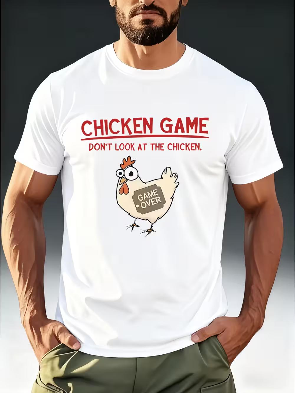 Men S Quirky T-Shirt with a Chicken Theme Featuring The Phrase  CHICKEN GAME DON T LOOK AT THE CHICKEN  XXXL