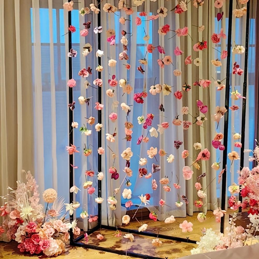 Bohemian Style Artificial Floating Flower Curtain Simulated Flower Flower Backdrop Silk Flower Curtain UV Resistant