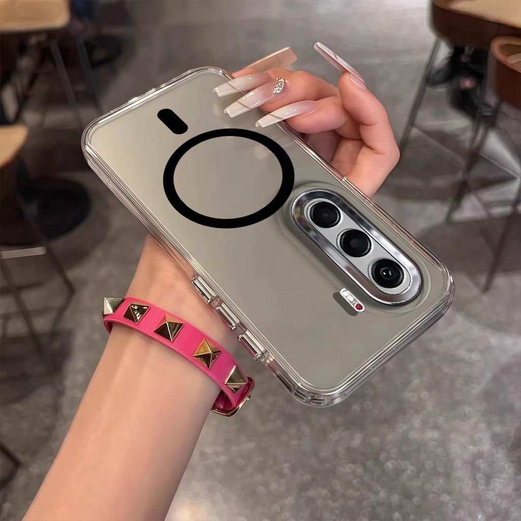 Case for TECNO CAMON 40,Pro 4G 5G Minimal Semi-Transparent Magnetic Casing Raised Electroplated Lens Bezel Anti-Slip Drop Resistant Protective Shell
