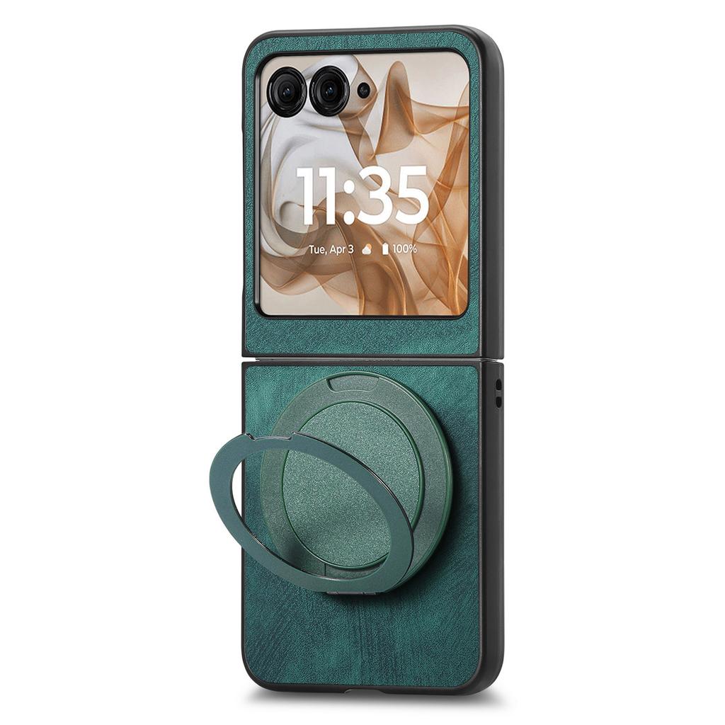 For Motorola Razr 60/Motorola Razr 50 5G Phone Case with Rotating Kickstand Stress Relief Retro Leather Back Cover