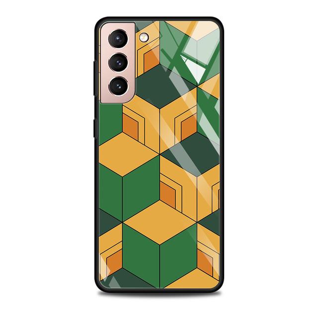 Szklane etui do Samsung Galaxy S21 S20 Ultra S10 Plus Lite S20fe 5g S10e S9 S8 zderzak Shell pokrywa Funda Anime Demon Slayer kolor