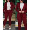 Women's Solid Color Slim Fit Casual Fashion Waist Slim Double Row Button Two-Piece Suit Set Black