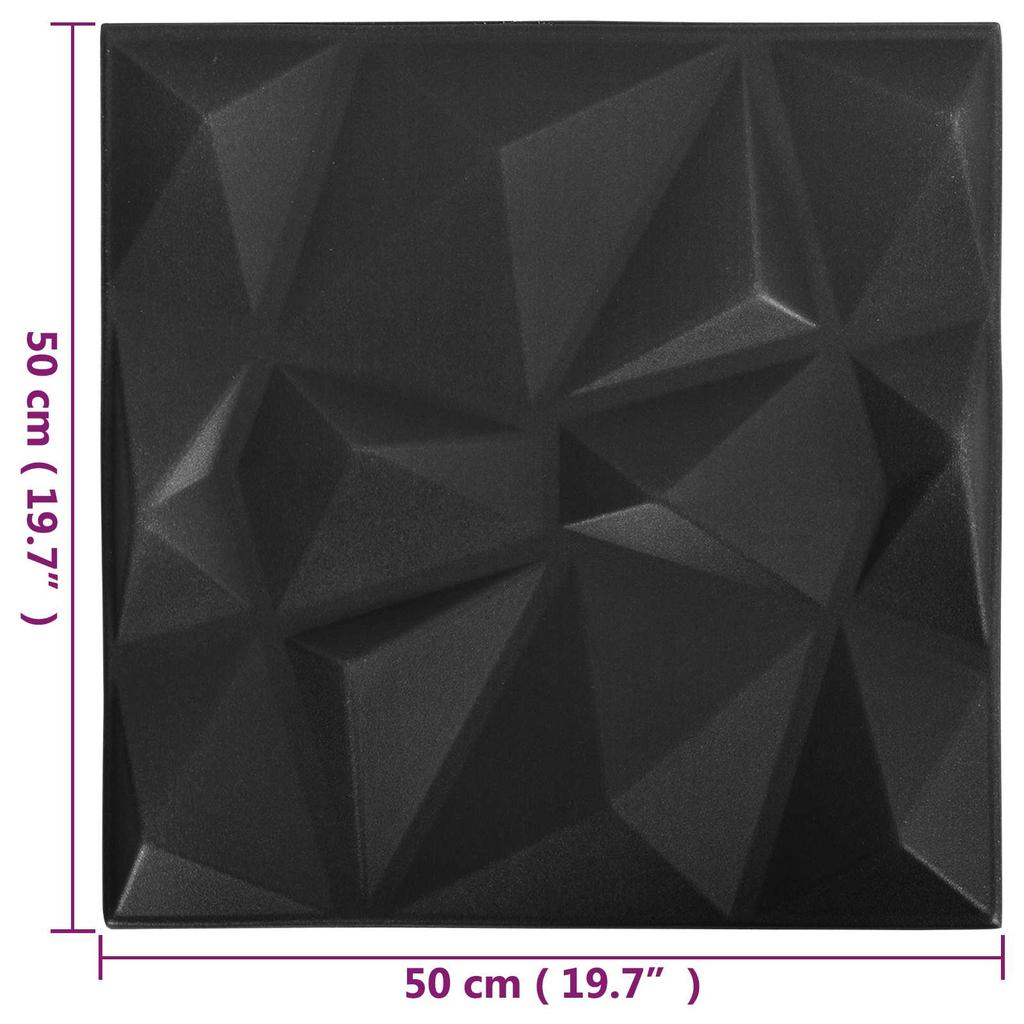 Wall Panels 12 pcs Diamond Black 50 x 50 cm XPS Foam