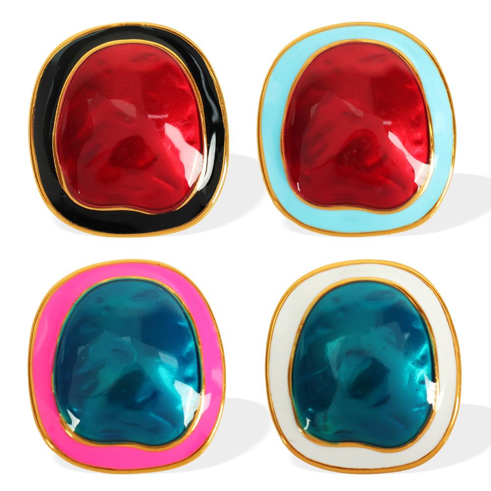 Cross-Border Hot Sale Design Earrings Irregular Geometric Ear Studs Metal Contrast Color Chic All-Match Jewelry