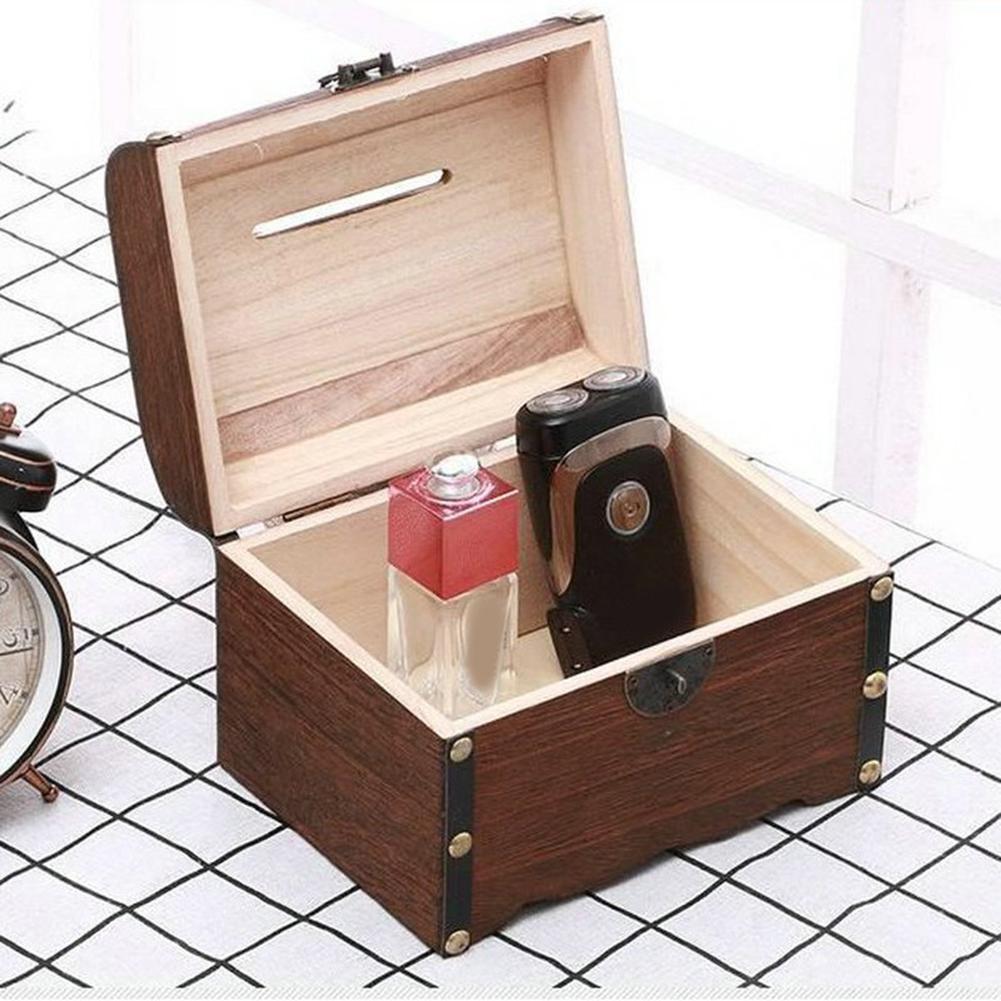 14.5*10*9.5cm Wooden Money Box With Lock And Key Secure Wood Piggy Bank For Saving Money Home Storage Boxes Bins Accessories
