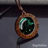 12 Constellation Necklace Starry Sky Zodiac Round Glass Wood Pendant Necklace Birthday Gift Couples Jewelry