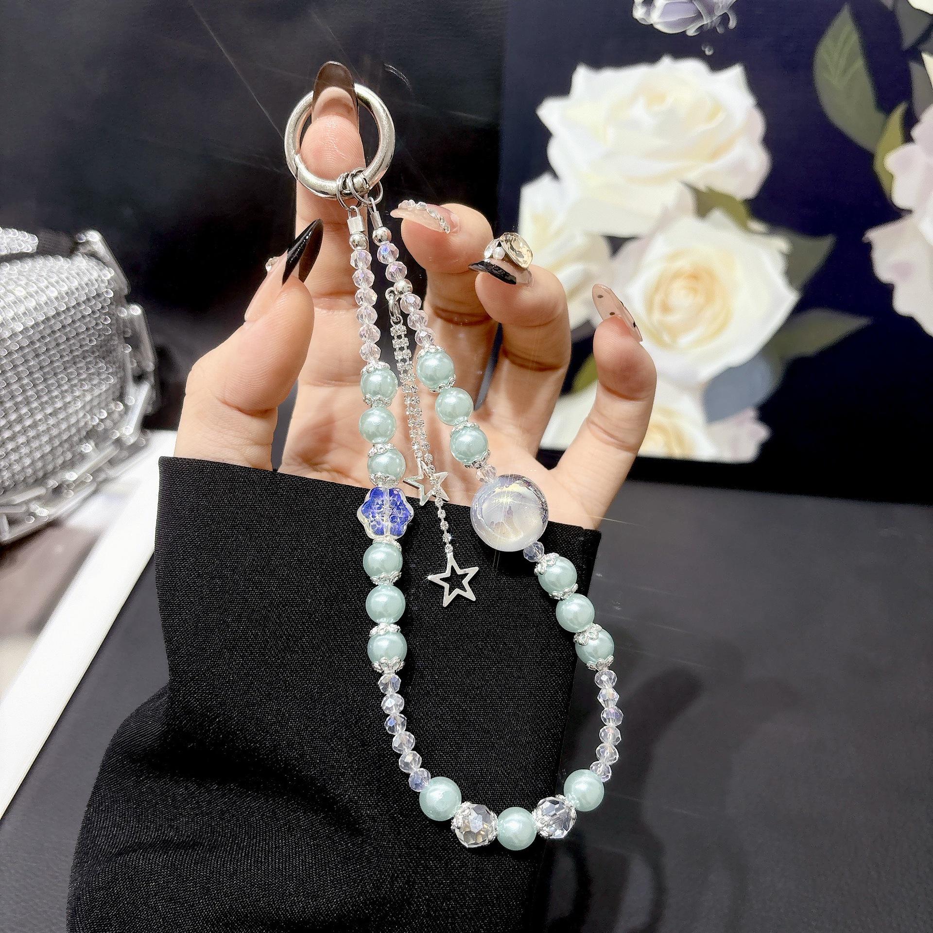 Многоцветная жемчужная хрустальная цепочка для телефона со charm-кисточкой в виде звезды