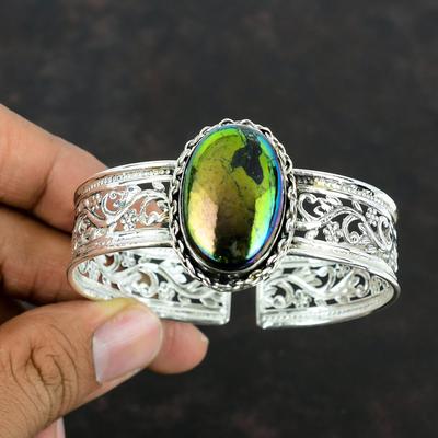 Dúhový Mystický Ohnivý Labradoritový Náramok Manžeta Ručne vyrábané Šperky Drahokamový Náramok 925 Rýdze Striebro Manžetový Náramok Nastaviteľný Náramok Na Darčeky