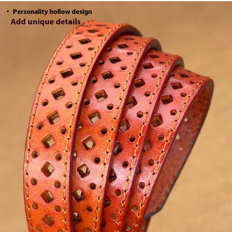 Women's Hollow Leather Belt Women's Casual Versatile Cowhide Belt