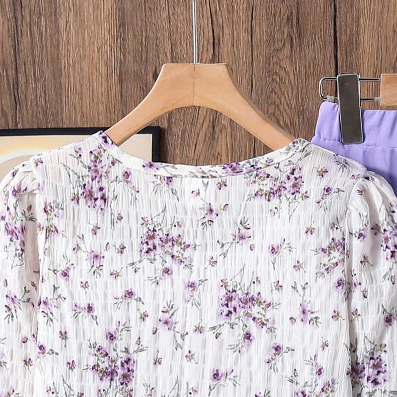 Girls' Outfit Children's Clothing New Autumn French Pastoral Floral Long Sleeve Top Casual Solid Color Long Pants