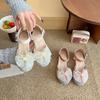 Girls' High-Heeled Closed-Toe Crystal Sandals with Soft Soles - Summer New Princess Leather Shoes.