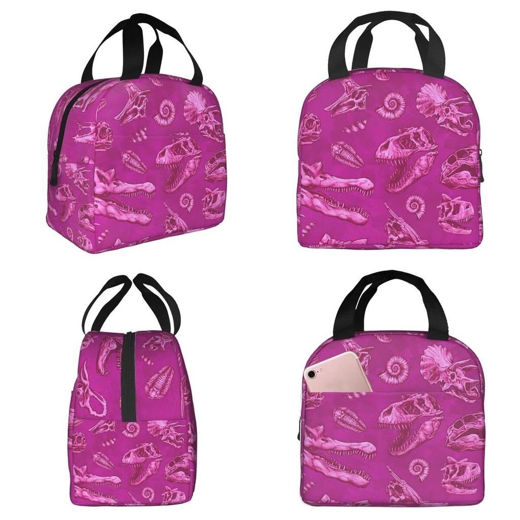 Pink Dinosaur Fossils Unearthed Insulated Lunch Bag for Women Office Cooler Thermal Food Box Tote Portable Lunch Boxes Container