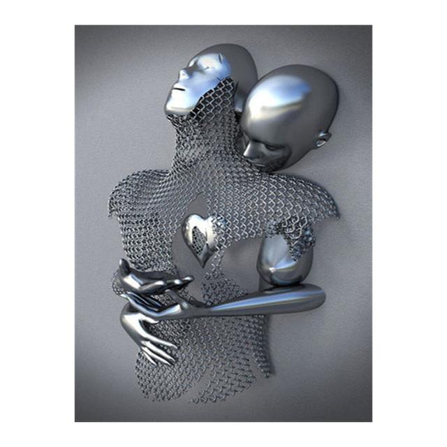 Metal Figure Statue Posters Print Modern Lovers Sculpture Canvas Painting Wall Art Wall Pictures for Room Home Decoration No Frame
