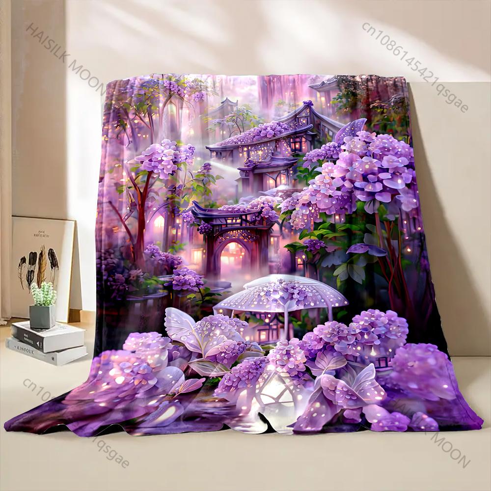 6 Styles Purple Dream Garden Print Blanket Warm Comfortable Blanket for Adults and Kids Luxury for Gifts All Seasons
